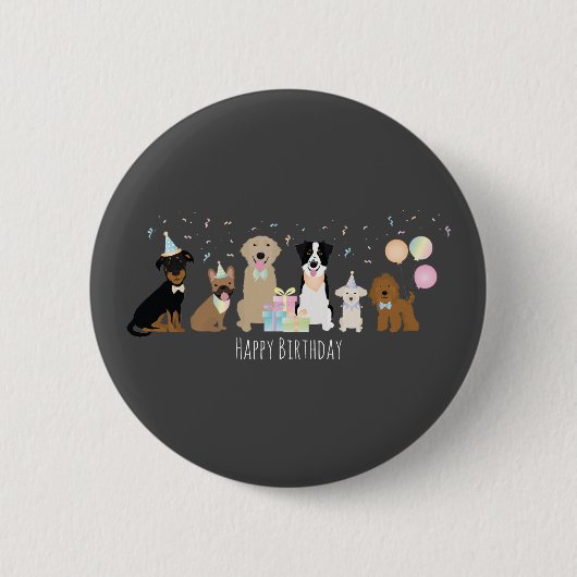 Happy Birthday Party-honden Ronde Button 5,7 Cm (Voorkant)