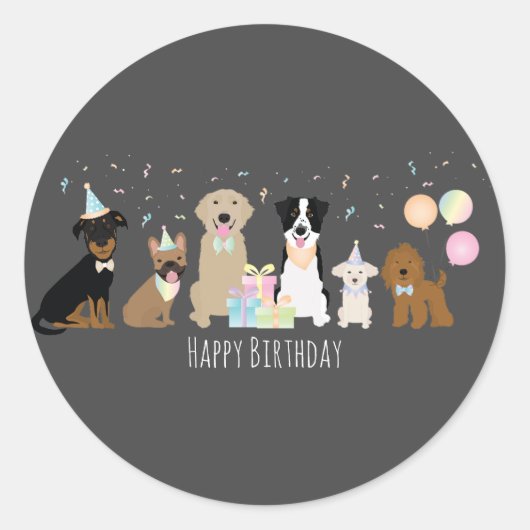Happy Birthday Party-honden Ronde Sticker (Voorkant)