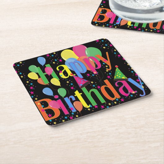 Happy Birthday Party Kartonnen Onderzetters (Schuin)