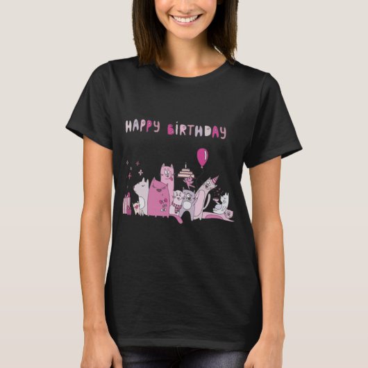 Happy Birthday Party Kat T-shirt (Voorkant)