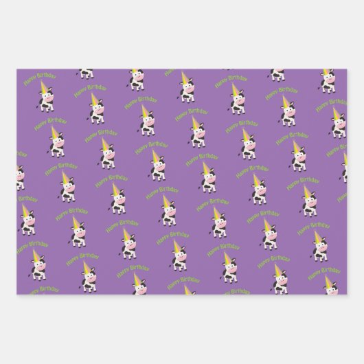 Happy Birthday Party Koe Inpakpapier Vel (Voorkant 3)