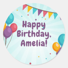 Happy Birthday Party Lichtblauwe ballonnen Sticker