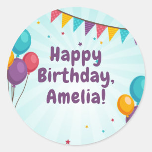 Happy Birthday Party Lichtblauwe ballonnen Sticker