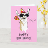 Happy Birthday Party Llama-kaart met zonnebril Kaart (Gele Bloem)