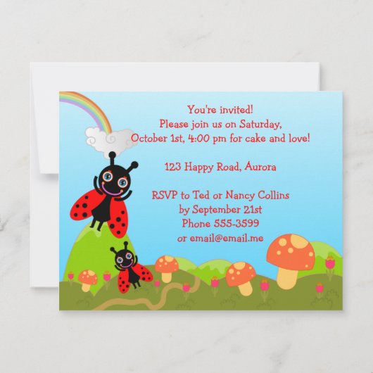 Happy Birthday Party met ladybug Kaart (Achterkant)
