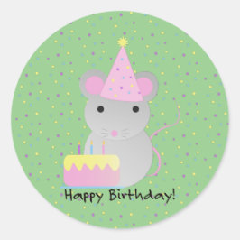 Happy Birthday Party Mouse Ronde Sticker