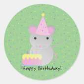 Happy Birthday Party Mouse Ronde Sticker (Voorkant)