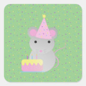 Happy Birthday Party Mouse Vierkante Sticker (Voorkant)