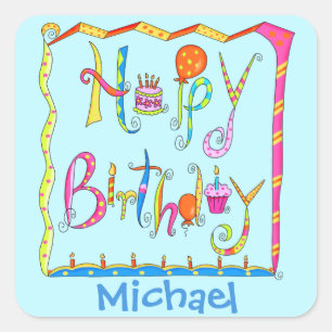 Happy Birthday Party Name Persoonlijke Gellow Vierkante Sticker