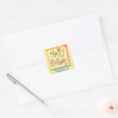 Happy Birthday Party Name Persoonlijke Gellow Vierkante Sticker (Envelop)