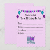 Happy Birthday Party nodigt uit Kaart (Voorkant / Achterkant)