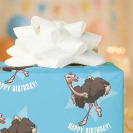 Happy Birthday Party Ostrich Dansende Cartoon Cadeaupapier