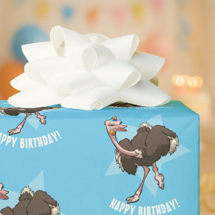 Happy Birthday Party Ostrich Dansende Cartoon Cadeaupapier