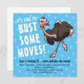 Happy Birthday Party Ostrich Dansende Cartoon Kaart (Voorkant / Achterkant)