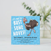 Happy Birthday Party Ostrich Dansende Cartoon Kaart (Staand voorkant)