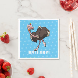 Happy Birthday Party Ostrich Dansende Cartoon Servet