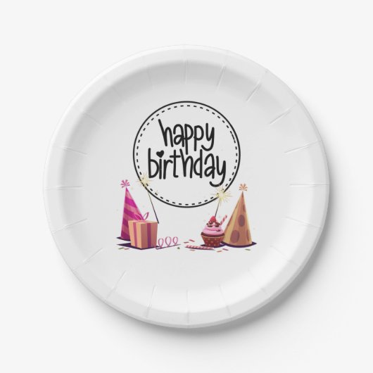 Happy Birthday Party Paper-Borden Papieren Bordje (Voorkant)