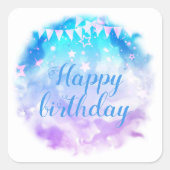 Happy Birthday Party pasta Colors Stars Banners Vierkante Sticker (Voorkant)