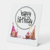 Happy Birthday Party Pedestal Sign Reclamebord Met Voetstuk (Voorkant)