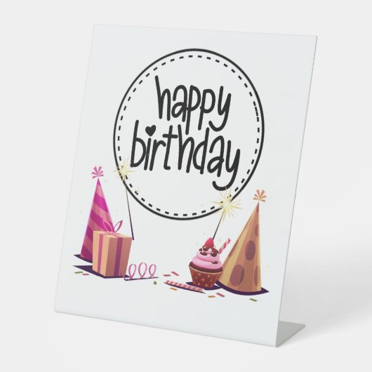 Happy Birthday Party Pedestal Sign Reclamebord Met Voetstuk (Voorkant)