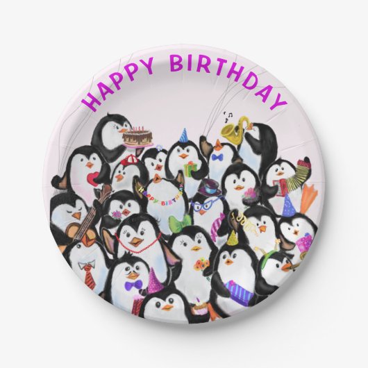 Happy Birthday Party Penguin Papier Borden Papieren Bordje (Voorkant)