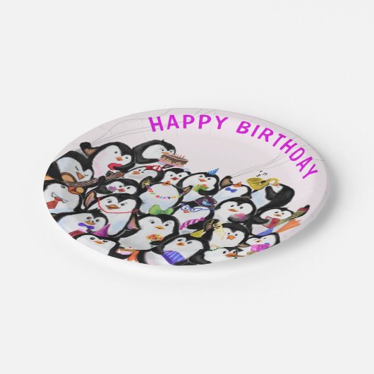 Happy Birthday Party Penguin Papier Borden Papieren Bordje (Gekanteld)