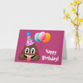 Happy Birthday Party Poop Emoji Kaart (Gele Bloem)