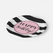 Happy Birthday Party roze Black White Stripes Papieren Bordje (Gekanteld)