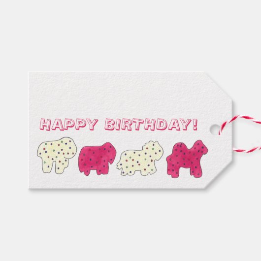 Happy Birthday Party roze Circus Animal Crackers Cadeaulabel (Voorkant (Horizontaal))