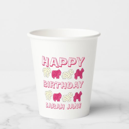 Happy Birthday Party roze Circus Animal Crackers Papieren Bekers (Voorkant)