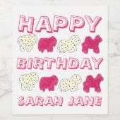 Happy Birthday Party roze Circus Animal Crackers Wijn Etiket (Enkel label)