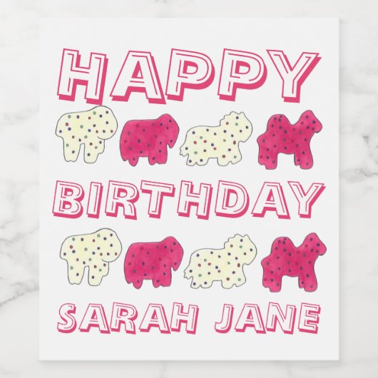 Happy Birthday Party roze Circus Animal Crackers Wijn Etiket (Enkel label)