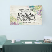 Happy Birthday Party Succulent Rustic Wood Welkom Spandoek (Beurs)
