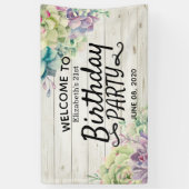 Happy Birthday Party Succulent Rustic Wood Welkom Spandoek (Verticaal)