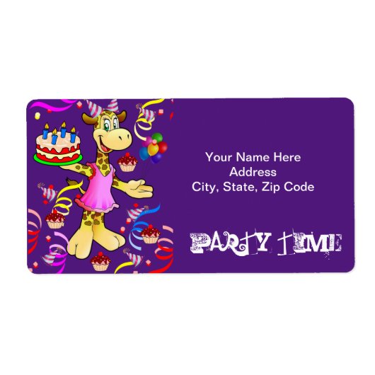 Happy Birthday Party Time Giraffe Cake Labels (Voorkant)