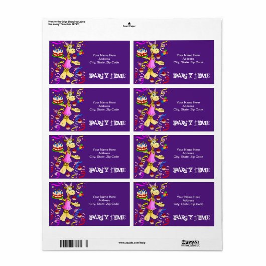 Happy Birthday Party Time Giraffe Cake Labels (Full Sheet)