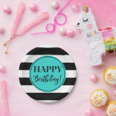 Happy Birthday Party Turquoise Black White Papieren Bordje (Feest)