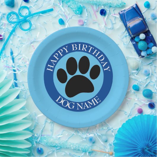Happy Birthday Party voor Blauwe Honden Papieren Bordje (Feest)