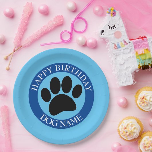 Happy Birthday Party voor Blauwe Honden Papieren Bordje (Feest)