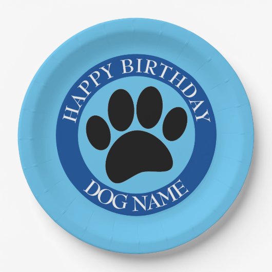 Happy Birthday Party voor Blauwe Honden Papieren Bordje (Voorkant)