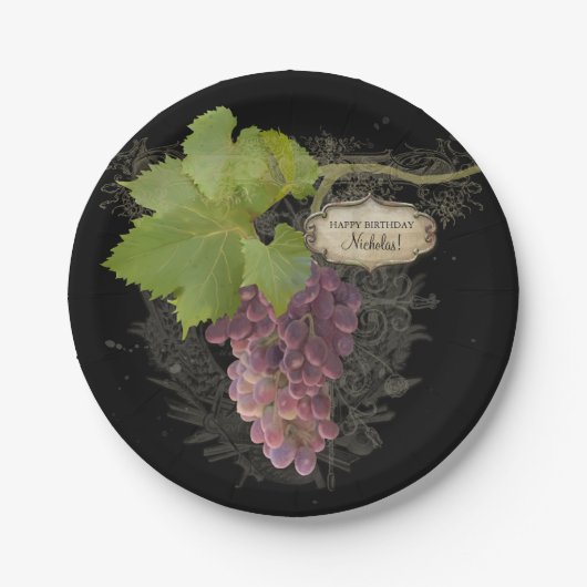 Happy Birthday Party Wine Grapes Vineyard Theme Papieren Bordje (Voorkant)