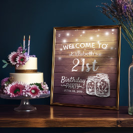 Happy Birthday Party Wood Mason Jar Lights Welkom Poster