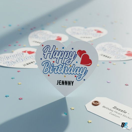 "Happy Birthday" Pas Jouw naam Elegant aan Hart Sticker