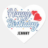 "Happy Birthday" Pas Jouw naam Elegant aan Hart Sticker (Voorkant)