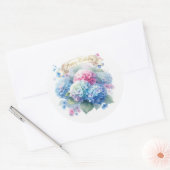 Happy Birthday Pastel Blue Hydrangea Floral  Ronde Sticker (Envelop)