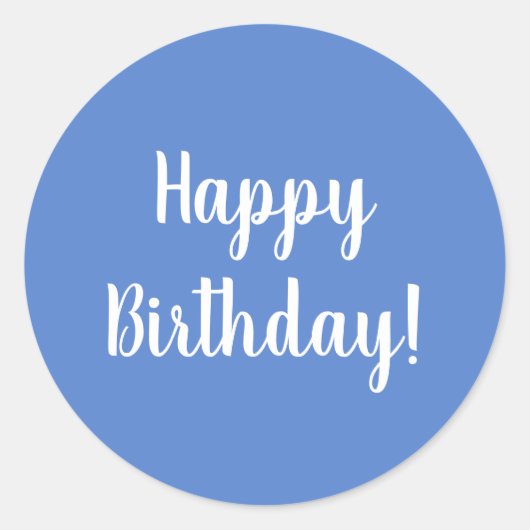 Happy Birthday Pastel Blue White Typografie Ronde Sticker (Voorkant)