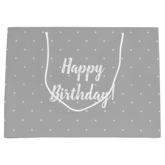Happy Birthday Pastel Dot Pattern Gift Bag Groot Cadeauzakje (Voorkant)