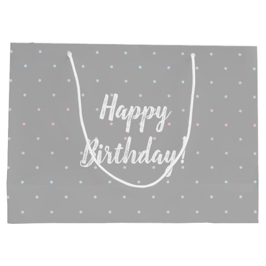 Happy Birthday Pastel Dot Pattern Gift Bag Groot Cadeauzakje (Achterkant)