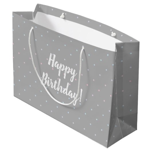 Happy Birthday Pastel Dot Pattern Gift Bag Groot Cadeauzakje (Achterkant Gekanteld)