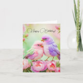 Happy Birthday Pastel Harmony: pluizige zangvogels Kaart (Voorkant)